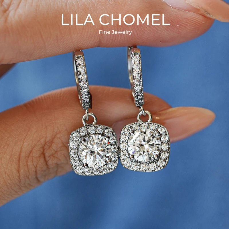 

Women Engagement 18K White Gold Wedding Hoop Earrings 1/2CT Moissanite Diamond Girl Valentine's Day PT950 Daughter Birthday Gift