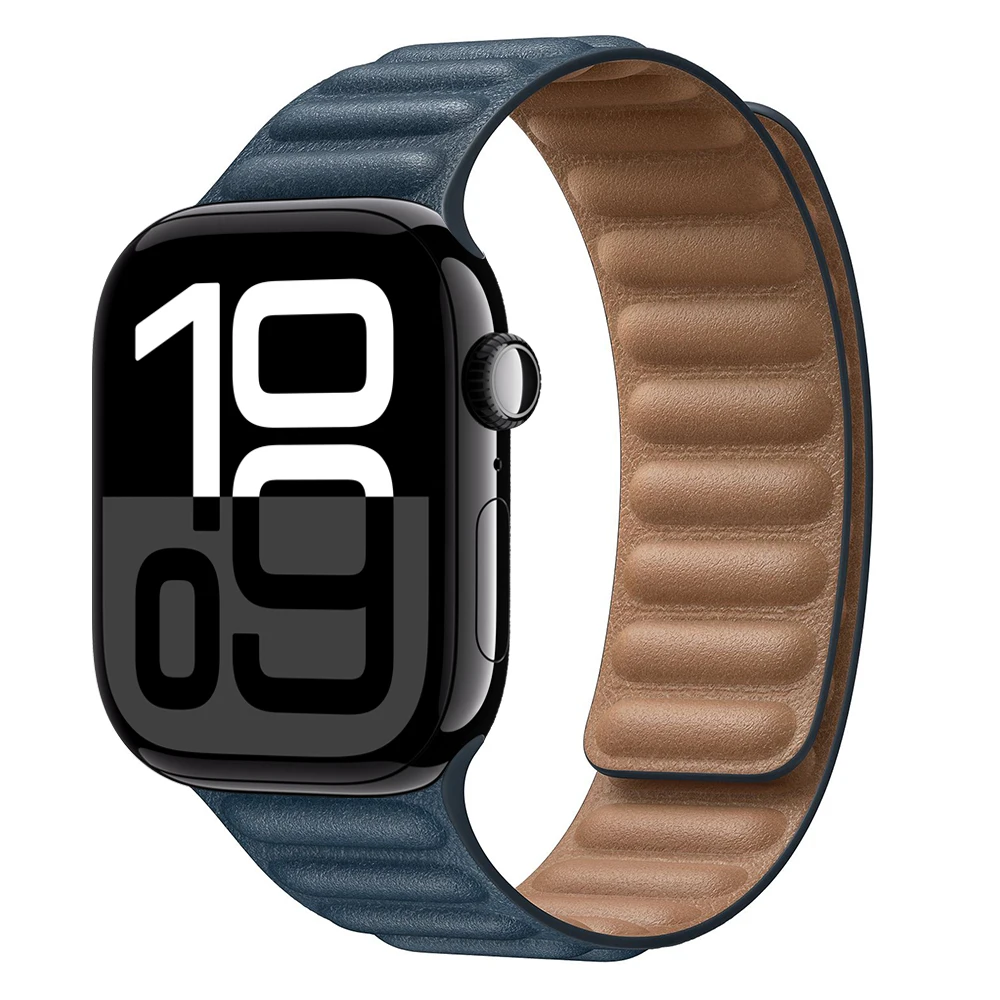 Leather Link for Apple watch band 44mm 45mm 40mm 38 42 Magnetic Loop bracelet iWatch seires SE 6 7 8 9 10 46mm ultra2 49mm strap