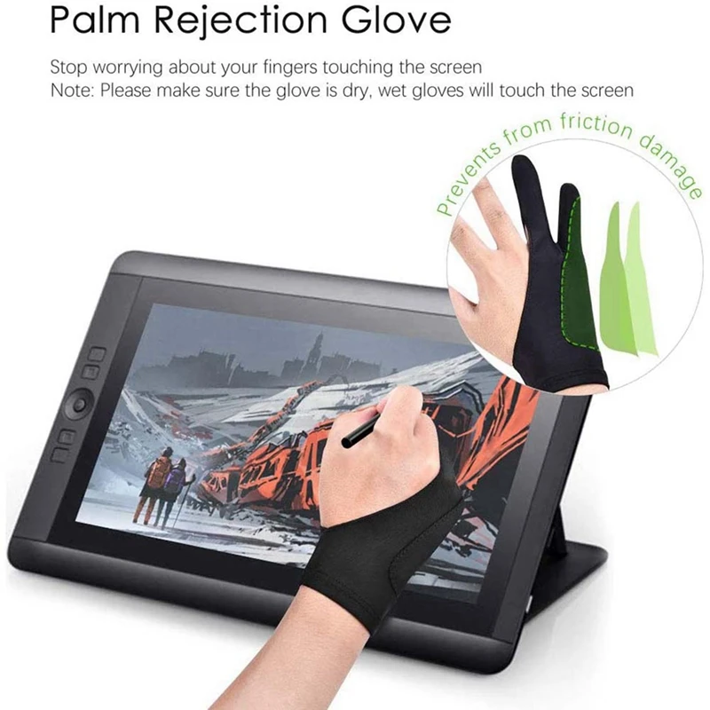 15 Pack Artist Gloves For Tablet Digital Drawing Glove Two Fingers Thicken Palm Rejection Glove For Graphics Pad (M)