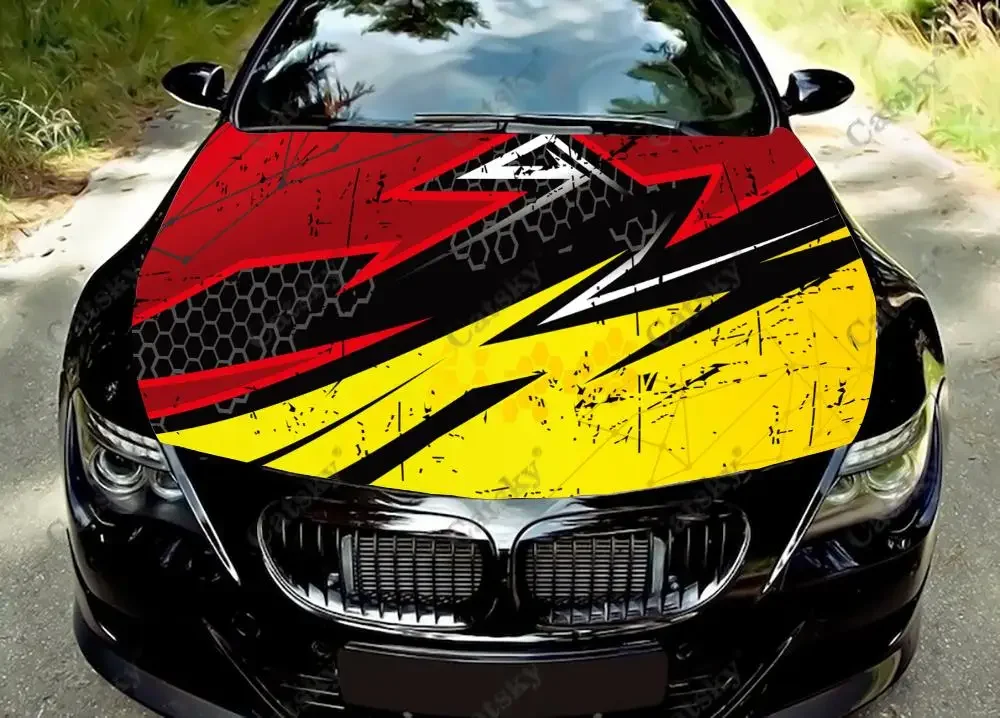 

Abstract Red Yellow Racing Car Hood Decal Stickers Wrap Vinyl Film Engine Cover Decals Sticker Car Hood Protective Film