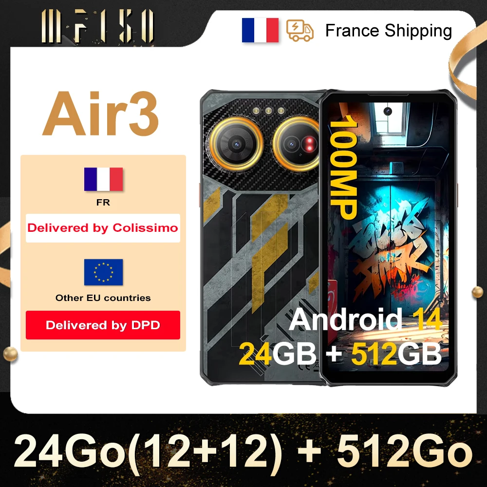IIIF150 Air3 Smartphone 24 GB (12 + 12) 512 GB 6,6'' HD+ 100 MP 5500 mAh Ricarica 30 W Android 14 NFC Cellulare