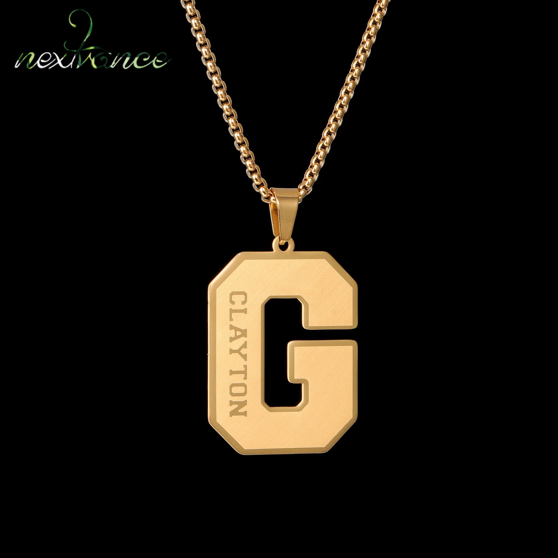 Nextvance Custom Engraved Name On Big Initial Necklace For Men Personalized Stainless Steel Pendant Removable Chain Jewelry Gift