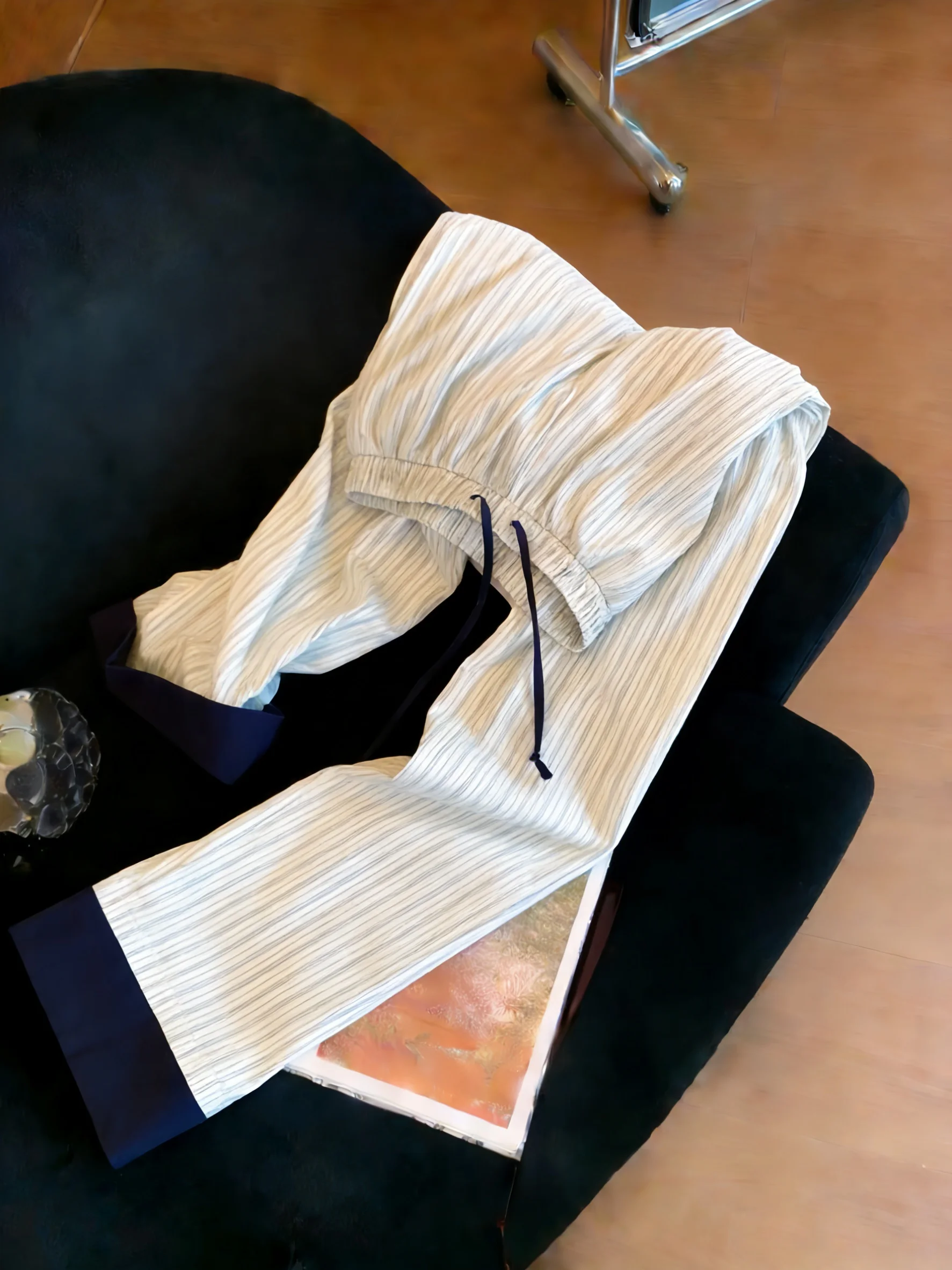 

High Waist Dstring Spor Casual Pants Striped Straight Leg Trousers ex Spring Autumn Comfortable Slimming Effect