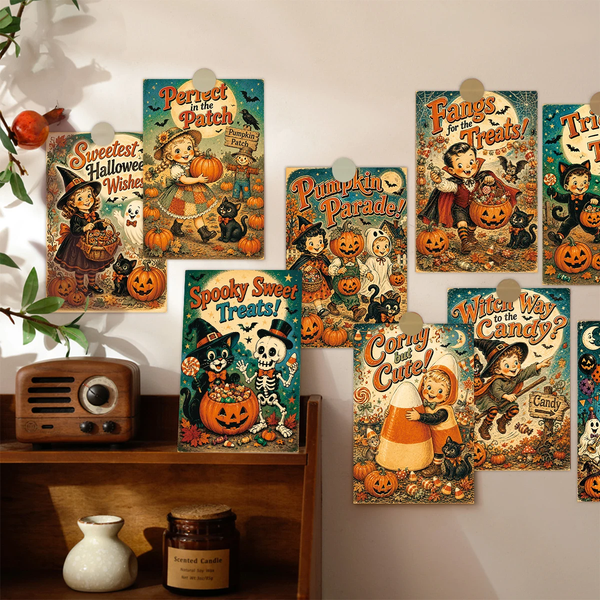 20 Stück Vintage-Halloween-Postkarten mit nostalgischen Illustrationen, Wandcollagen-Karten, Geschenkbeutel-Einlegekarten, für Halloween-Party-Dekoration – Detail 3