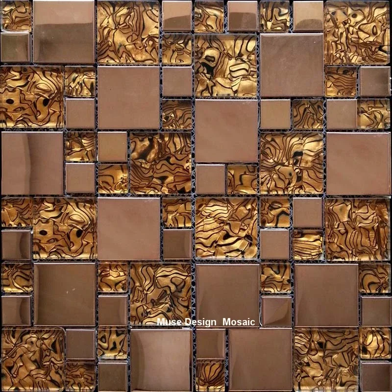 

Европейский стиль розовое золото металлический корпус стеклянная мозаика плитка, настенная плитка kicthen декоративная плитка камин ТВ фон стена