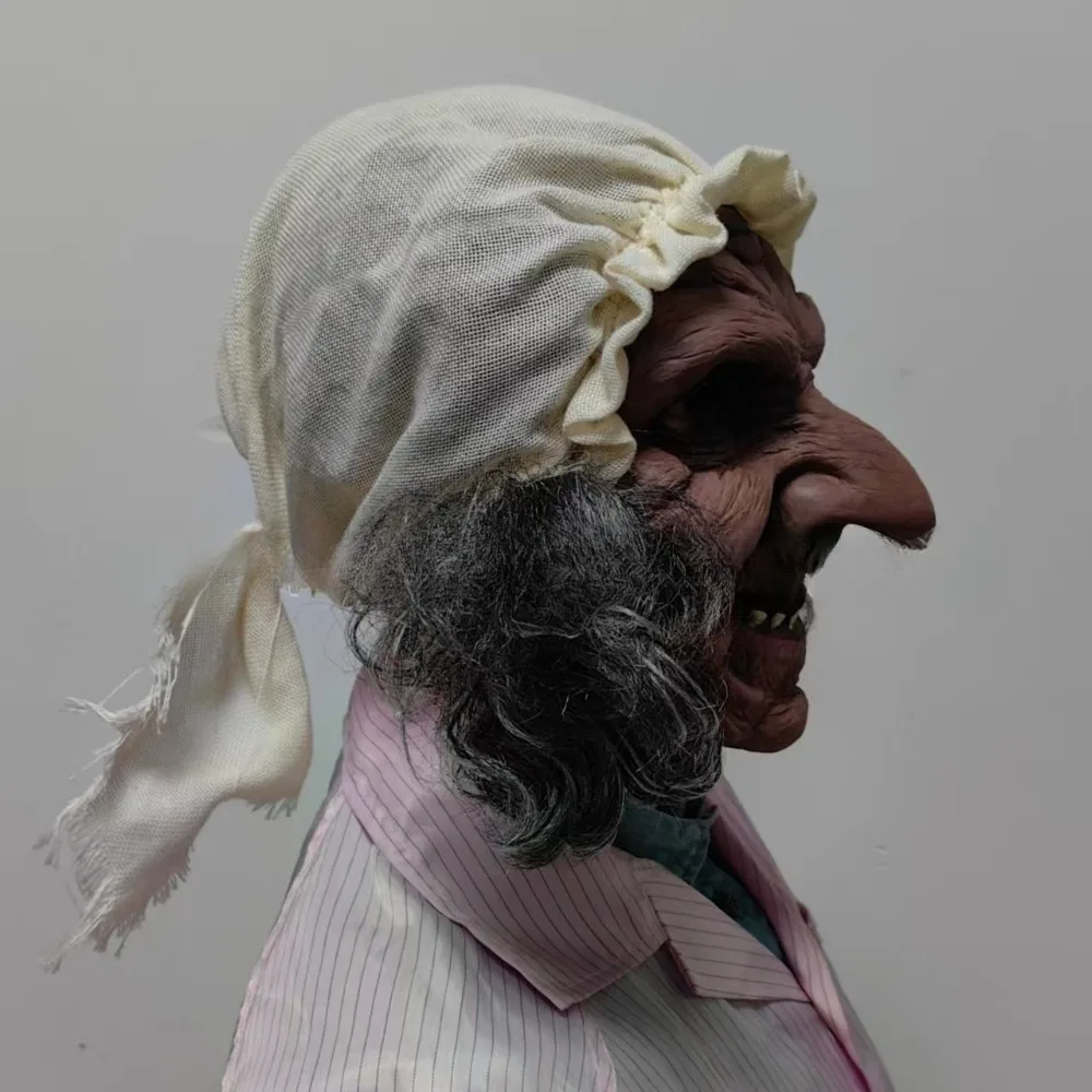 Old Lady Witch Latex Mask Realistic Granny Mask Warty Nose Lifelike Elderly Face Mask for Costumes Pranks and Masquerade Party - view 4