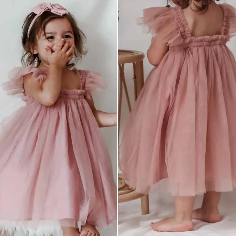 Baby Clothes for Girls Toddler Kids Wedding Princess Mesh Sleeveless Strap Girl Elegant Birthday Dress Tulle Party Dresses