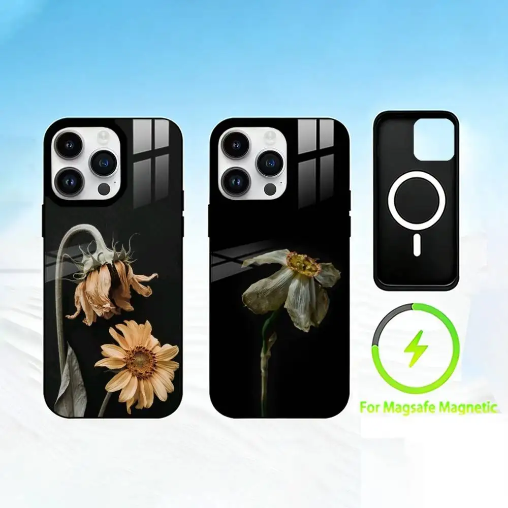 

D-DIAO's withered flowers Phone Case For iPhone 17 16 15 14 13 12 Pro Max Plus for Mirror Wireless Magnetic Cover