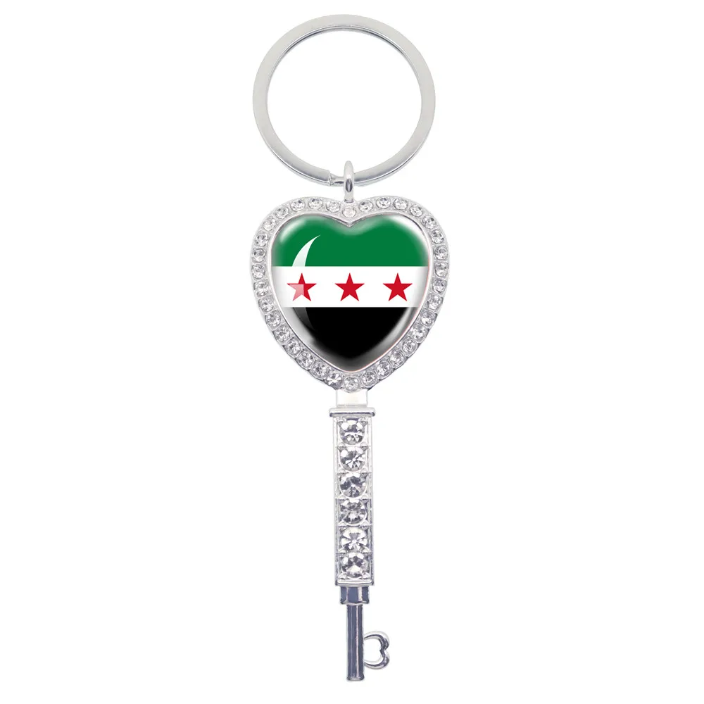 Creative Keychain SKY FLAG Syria Flag National Keyring Glass Cabochon Heart Shape Pendant Keychain Charm Jewelry Gift