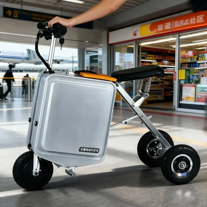 48V Mini Foldable Electric Tricycle Portable Power Luggage Case Smart Riding Suitcase Travel Commute Auto Balance Case