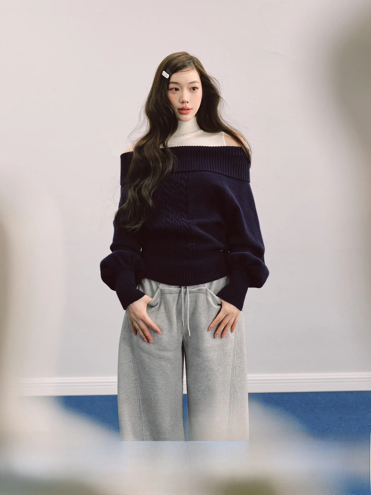 

La Lune Du Ciel Korean Sle Lazy Lantern Sve One oulder Women's Sweater oulder Aosphere Top Polyester Fiber