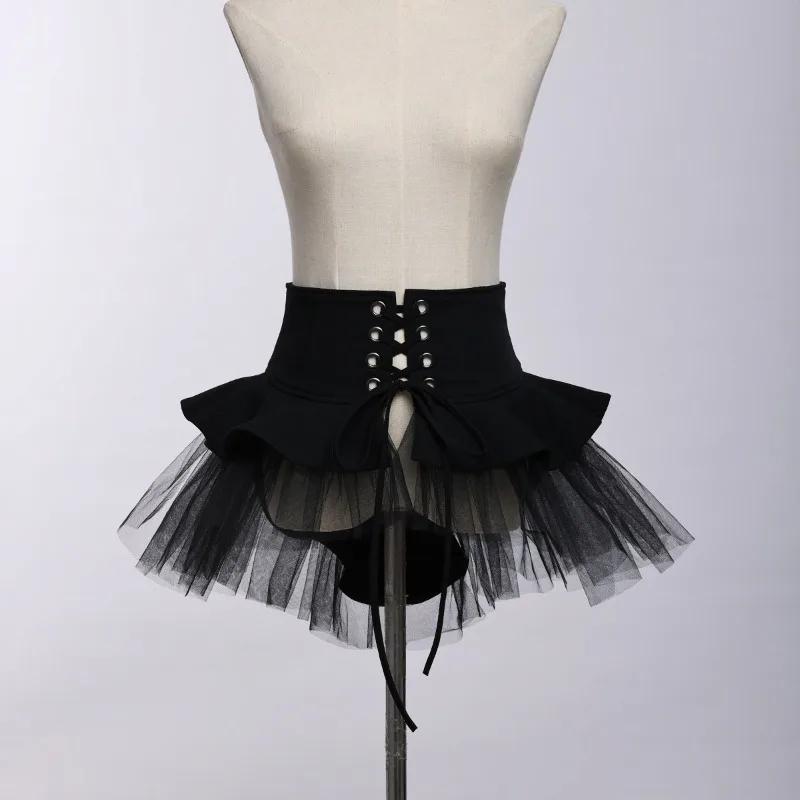 New Lolita French Niche Design Sense Mesh Layering Dovetail Waist Seal Strap Waist Belt with Skirt