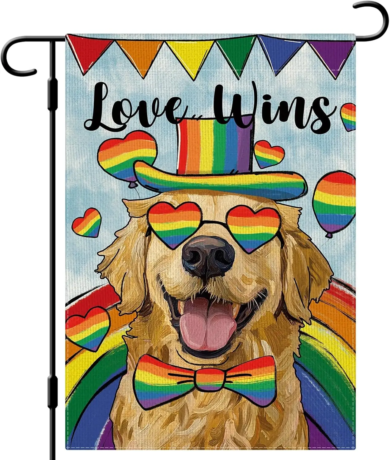 DLZDN Love Wins Rainbow Golden Retriever Garden Flag 12×18 Inch Double Side Vertical Burlap Farmhouse Yard Flag Gay Lesbian  jjp