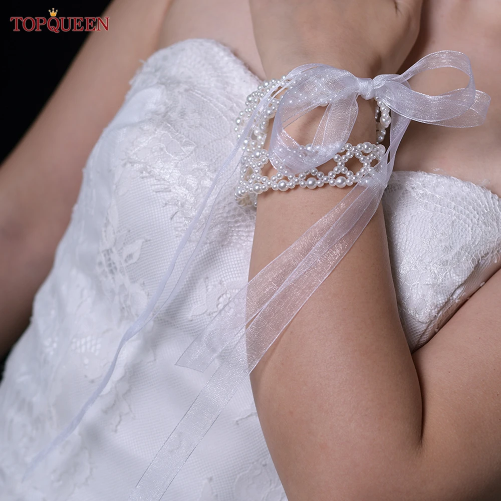 TOPQUEEN kalung mutiara syal pengantin, Aksesori pernikahan taman pendek Chal De Fiesta Estola Vestido Bolero elegan VG106