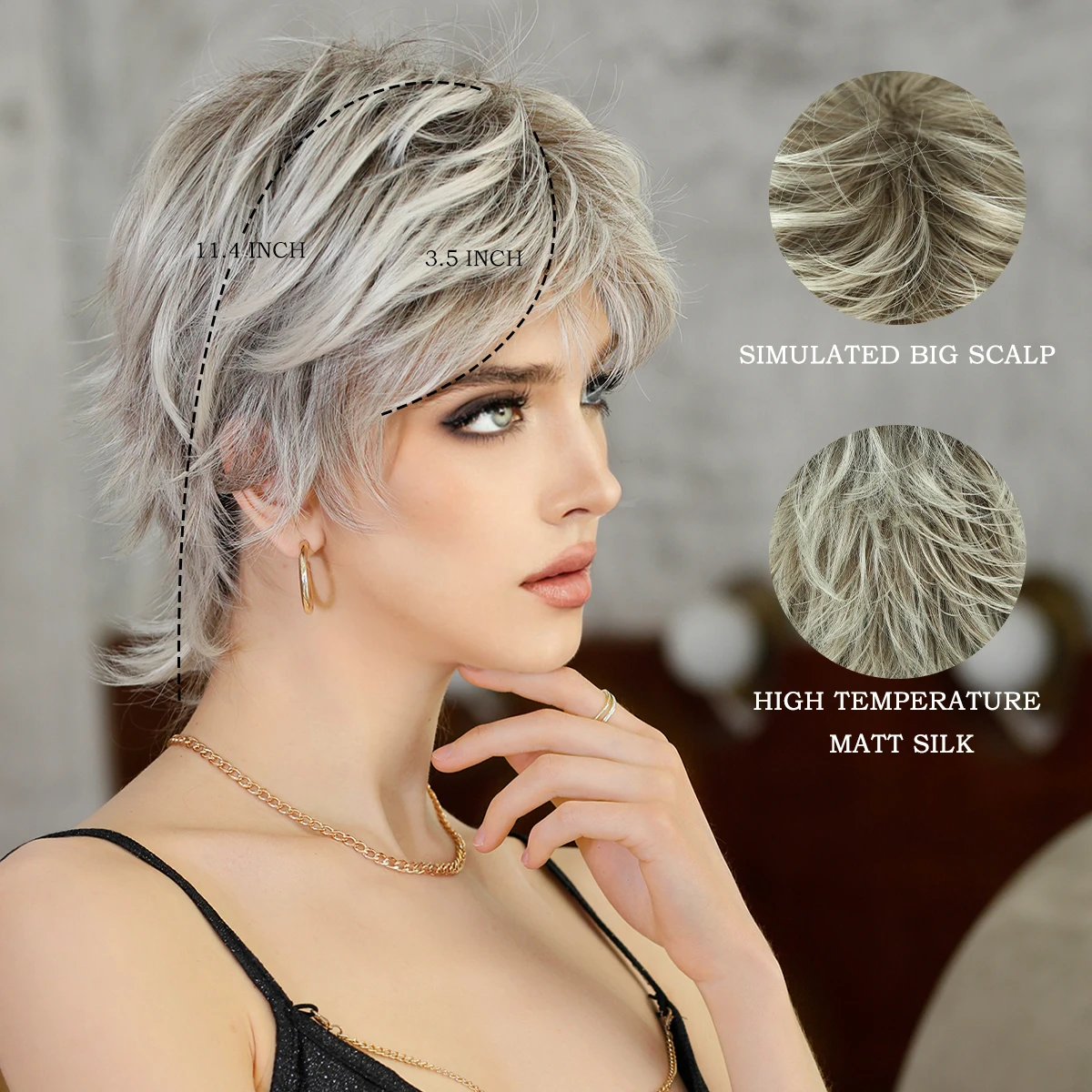 7JHH WIGS Short Straight Ombre Blonde Wig for Women Daily Cosplay Use Nathural Synthetic Black Bob Wigs with Bangs High Quality