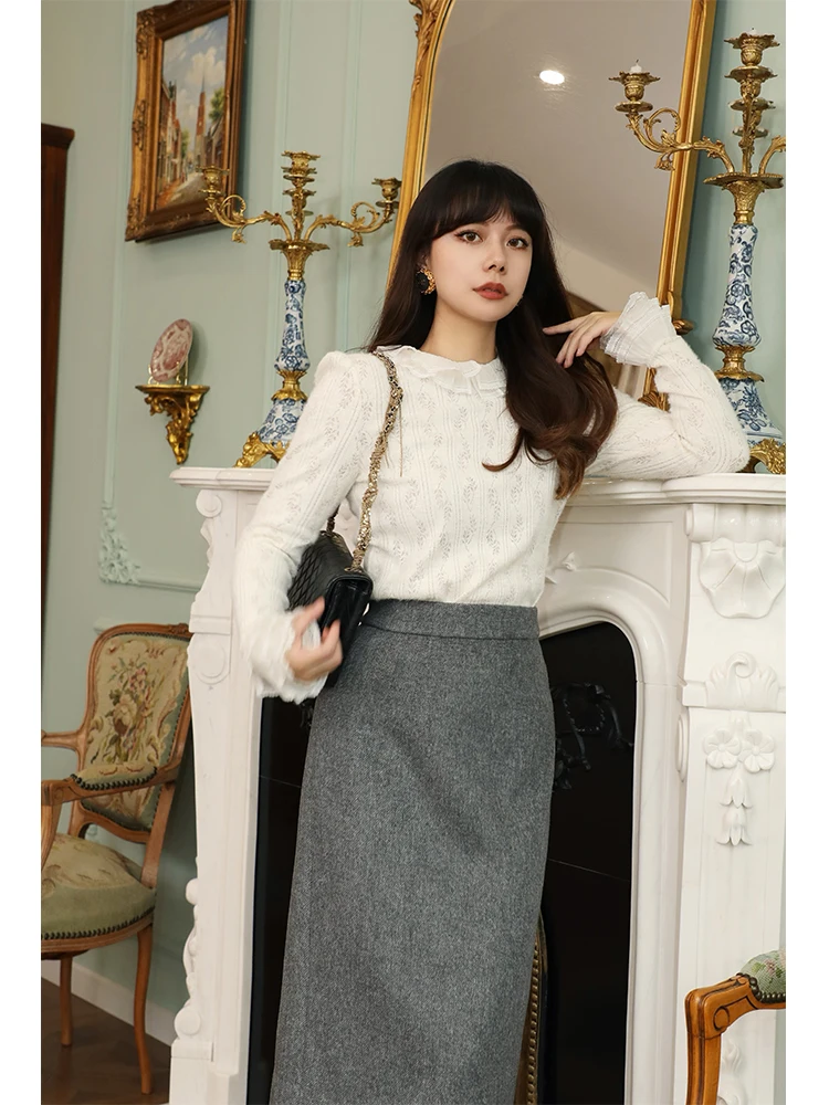 

Оригинальная белая кружевная основа irt, осенне-зимняя винтажная женская свободная посадка, длинная смесь нейлона и полиэстера све