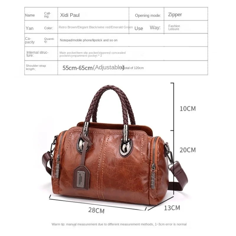 Handbag Women Retro Fashion Woven Portable Cross Bags Leather Soft Multi-compartment Boston Women\'s Bag