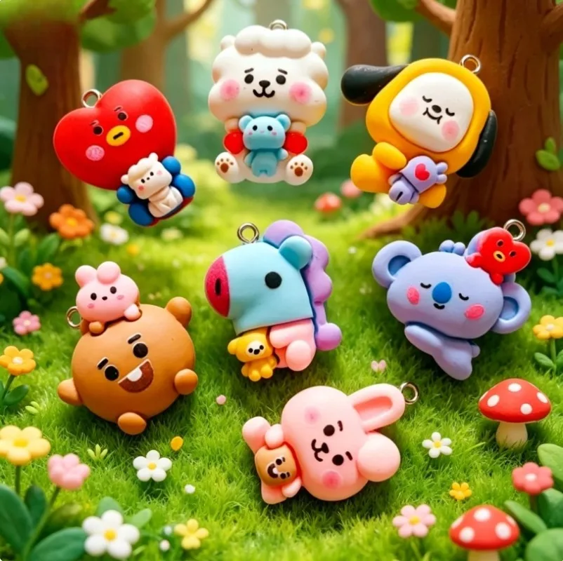 7pcs BT21 Resin Cartoon Charm DIY Accessories Craft Supplies For Jewelry Making Earring Necklace Bracelet Pendant Phone Decro view 2