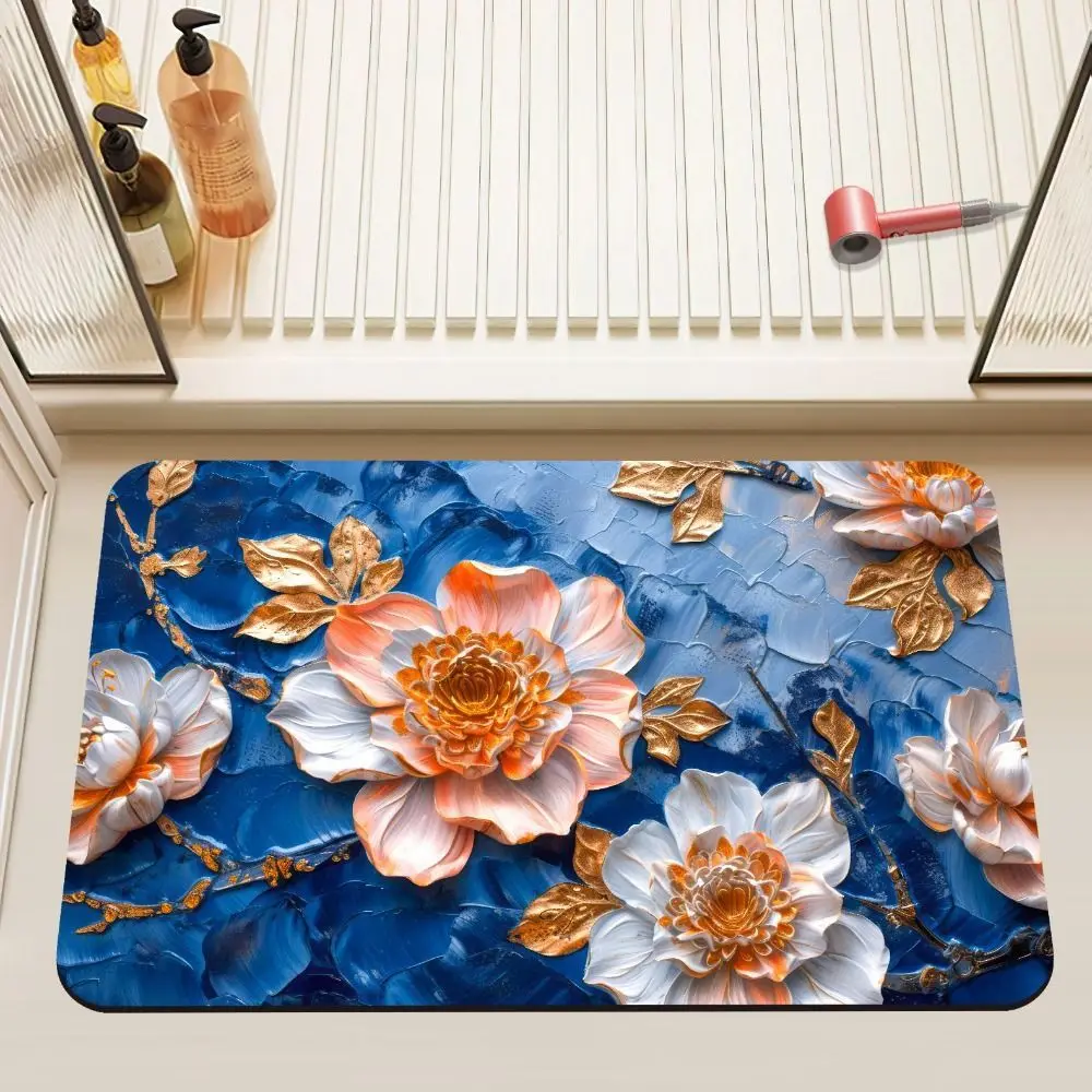 Absorbent 3D Flower Bathroom Mat Thickened Comfortable Chinese Printed Door Mat Breathable Multi-purpose Diatom Mud Floor Mat