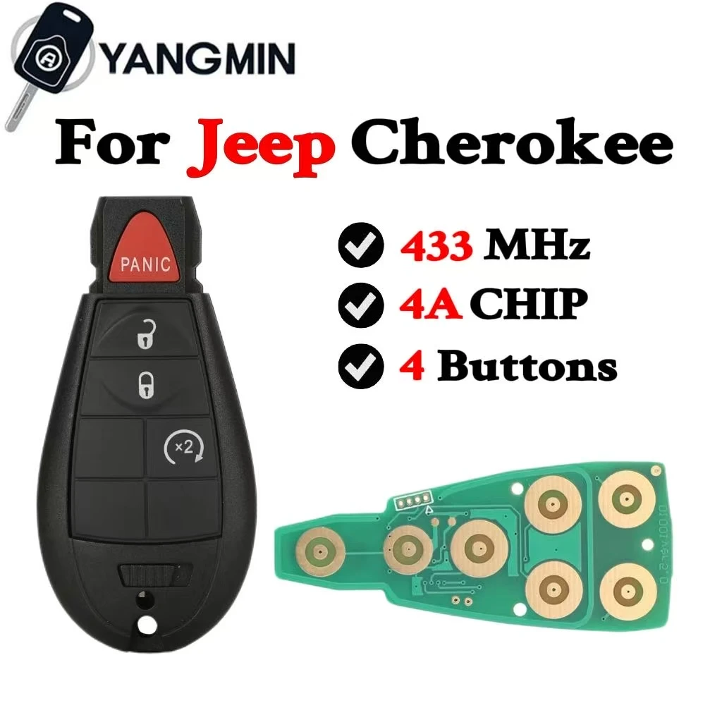 

YANGMIN Smart Remote Car Key Fob ID46 For Jeep Grand Cherokee 2014 2015 2016 2018 2019 M3N-40821302 433MHz PCF7953A 4 Buttons