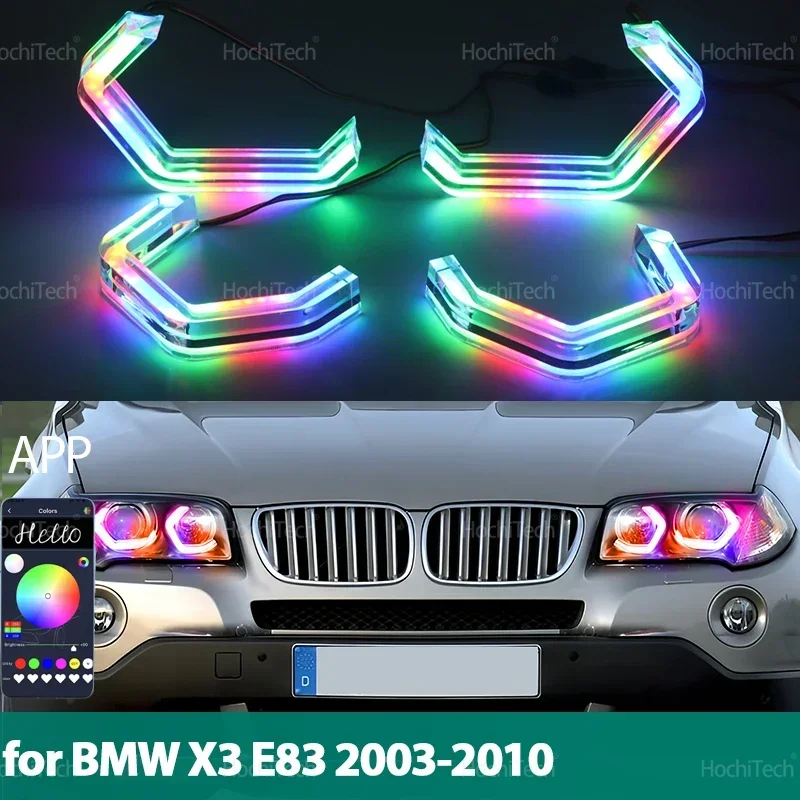 For BMW X3 E83 2003-2010 RGB Dynamic Revolving Angel Eyes LED APP control Sequential Flowing Multicolor Car Rings