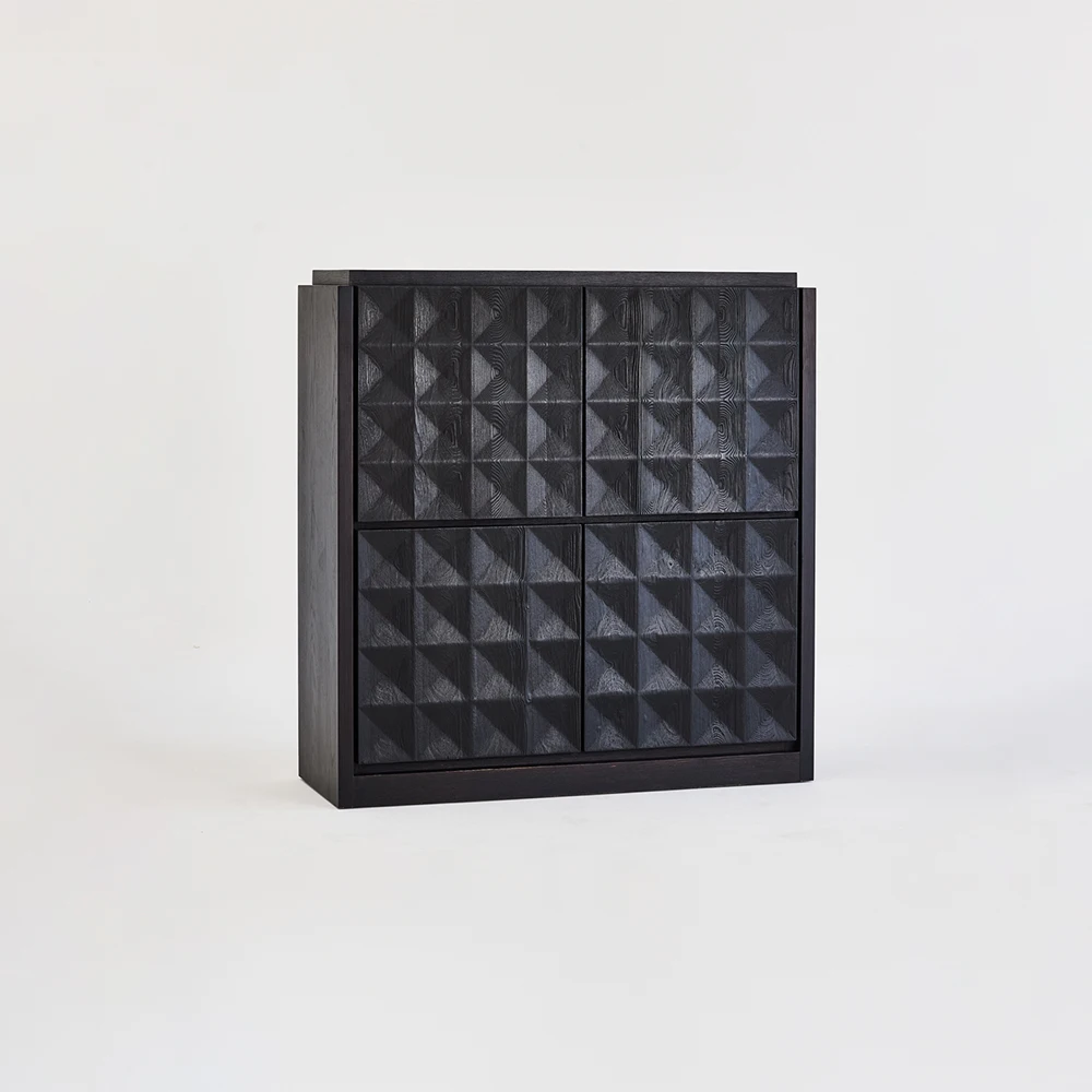High-quality Custom Modern Furniture, square Matte Black New Pine Oak Four-door Side Cabinet