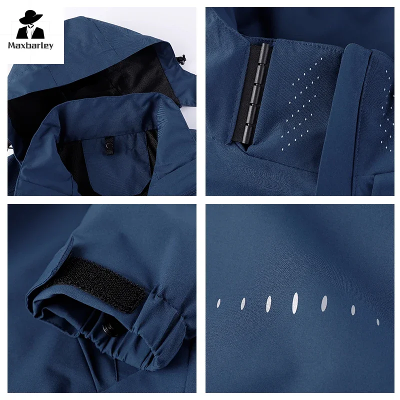 2024 Autumn Jacket Men's Casual Fashion Loose Waterproof Hooded Coat Plus Size Men's Camping Sport Hiking Zipper Windbreaker
