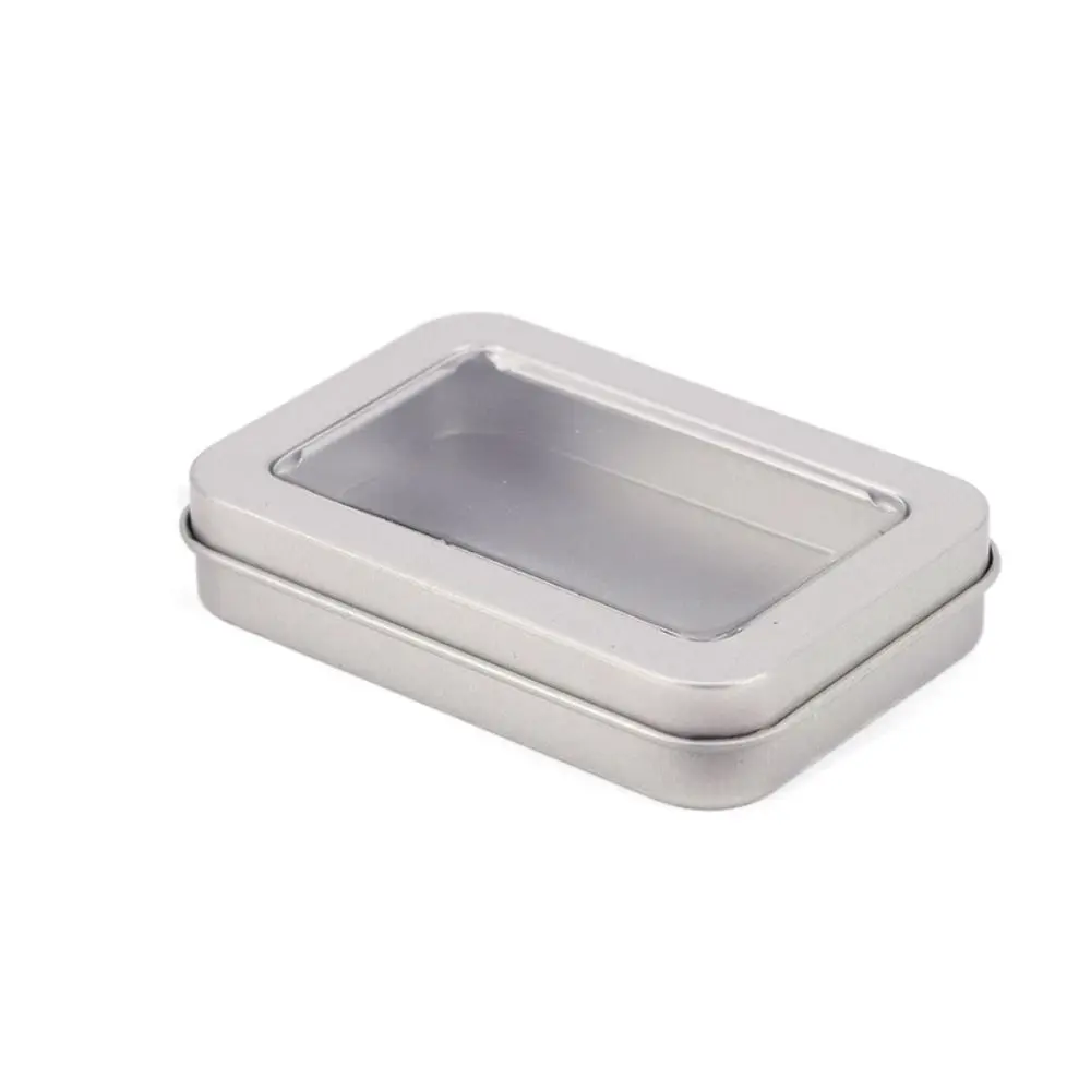 

Multicolor Tin Box with Clear Window Lid Rectangular Jewelry Box Nail Art Display Case Empty Candy Package Metal Box