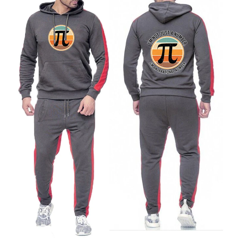 2025 Pi Π Symbol Design Print New Men's Solid Color Sets Spring And Autumn Casual Hoodies+Sweatpants Sports Suit