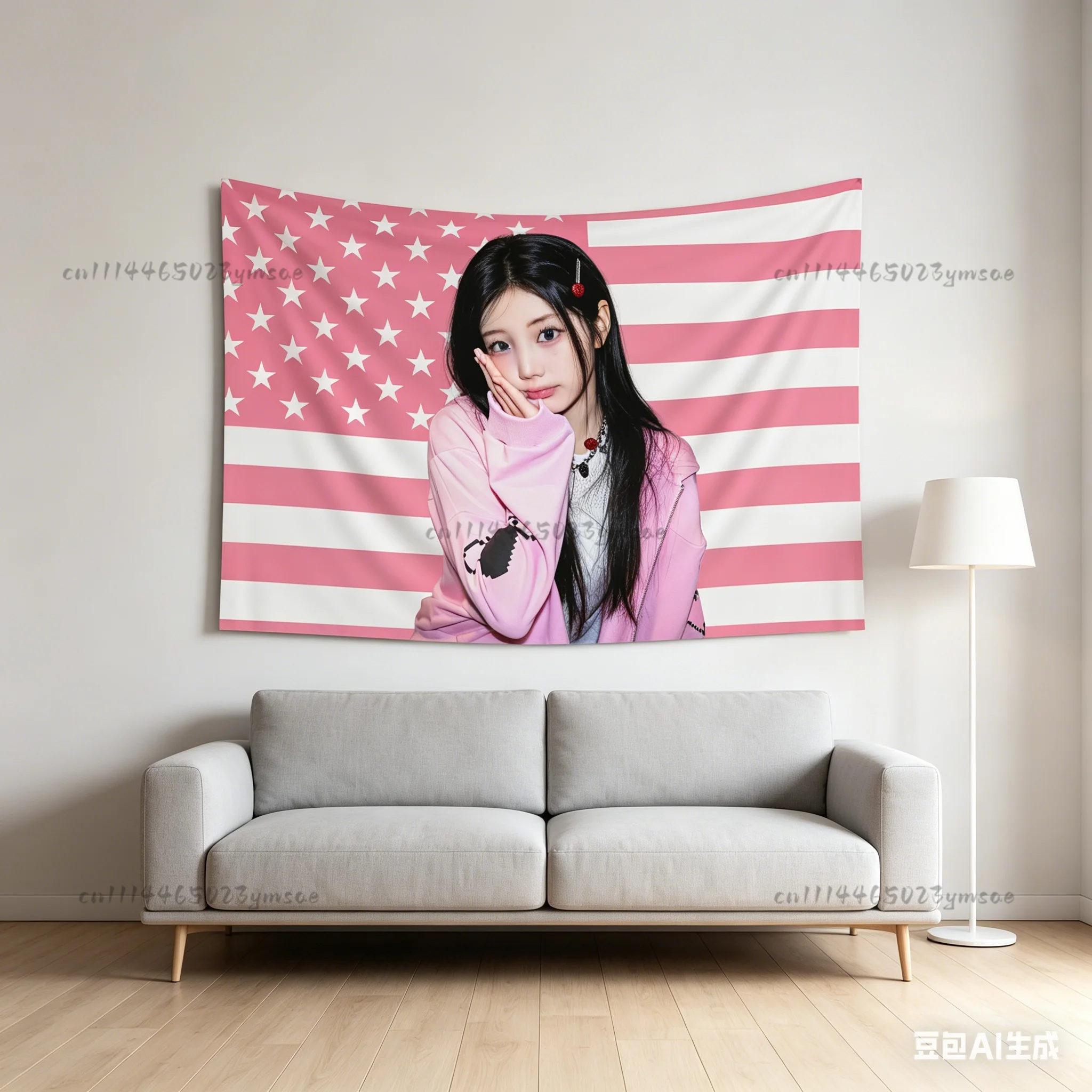 Kpop Poster W-Wonhee Pink Amerikanische Flaggen Wandteppich Kopfteil Ästhetische Innenwanddekoration Kpop-Fan-Geschenke Konzertbanner – Detail 2
