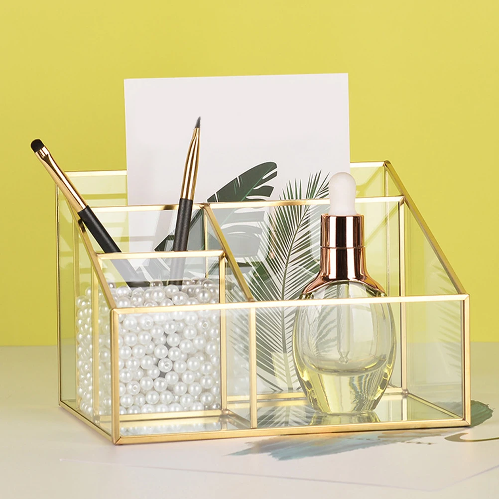 

Metal Frame Glass Storage Box Large Capacity Transparent Design Makeup ganizer Lipstick Holder Brush Case Cosmetics Display