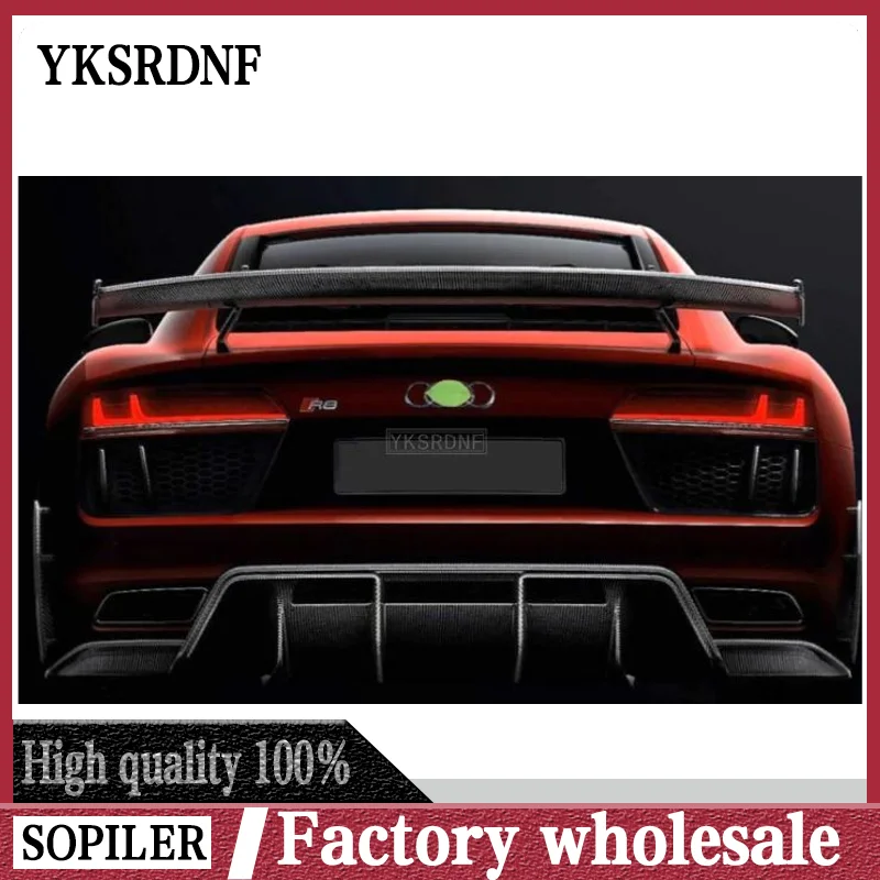 YKSRDNF Real Carbon Fiber Car Rear Wing Trunk Lip Spoilers For Audi R8 V8 V10 Coupe 2008-2020 Sport GT Spoiler