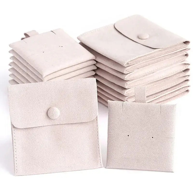 Jewelry Gold Snap Button Bags Chic Small Wedding Favor Bag Microfiber Pouch For Jewelry Ring Necklace Earring Bag Display Simple