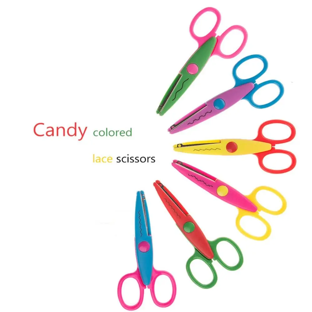 Wavy Pattern Minimalistic Lace Scissors Candy Color Stainless Steel Stationery Scissors Small Round Head Professional