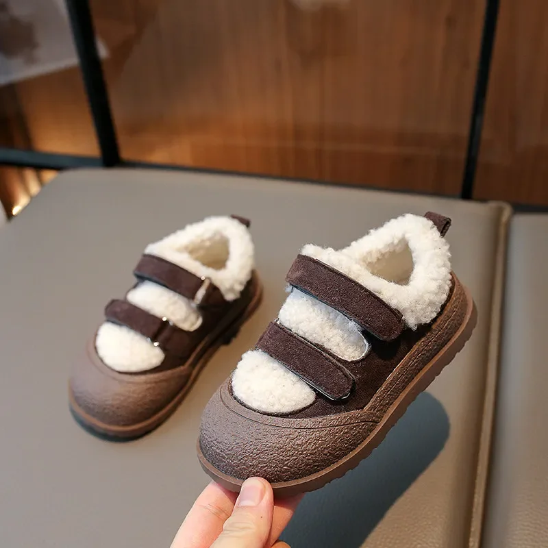 Kids Baby Winter Warm Shoes Girls Boy Hook & Loop Fur Boots for 2023 Child Girl Casual Ankle Padded Boot Non-slip Shoe 23-33