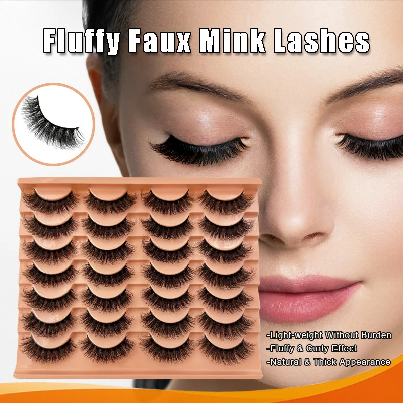 

14 Pairs FalseEyelashes, 15mmNatural Thick Long Lashes Makeup 3D Faux Mink Fluffy Lashes Extension for DIY, Stage, Daily Wearing