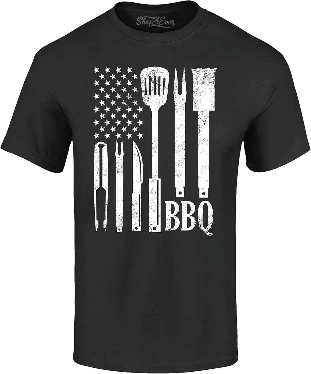 shop4ever® BBQ American Flag USA Grill Cook T-Shirt