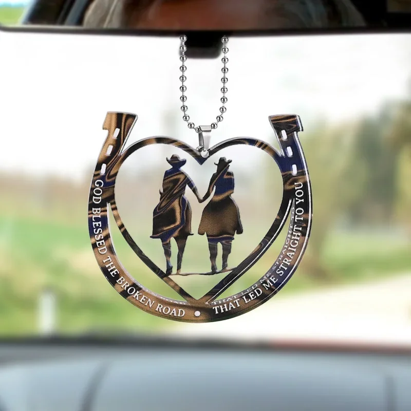 Show Your Love with a Heart-Shaped Horseshoe Car Pendant - Perfect for Couples and Holiday Gifts!