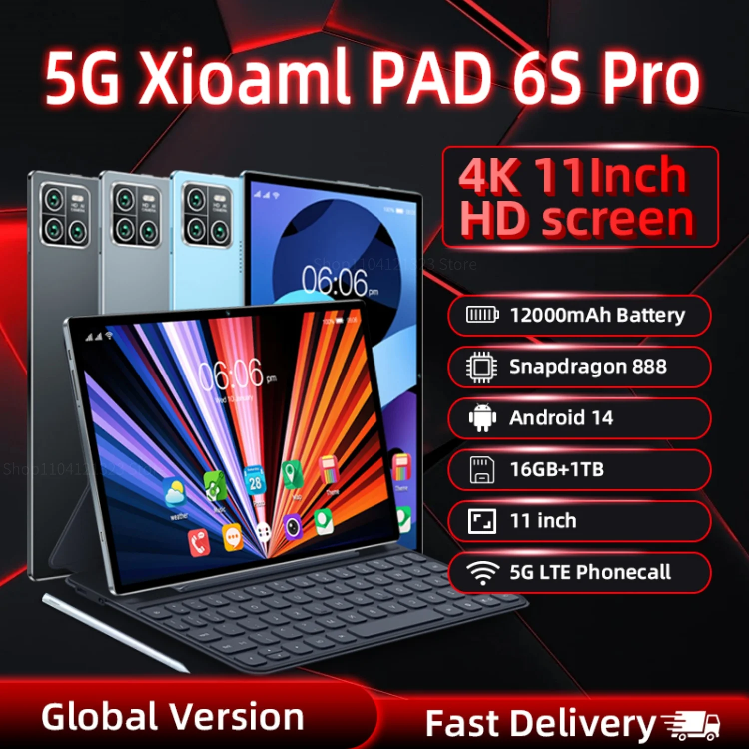 

Global Version Original XioamI Pad 6S Pro Tablets PC 11inch HD 4K Android 14 16GB+1T 12000mAh 5G Dual SIM Bluetooth WiFi GPS Tab