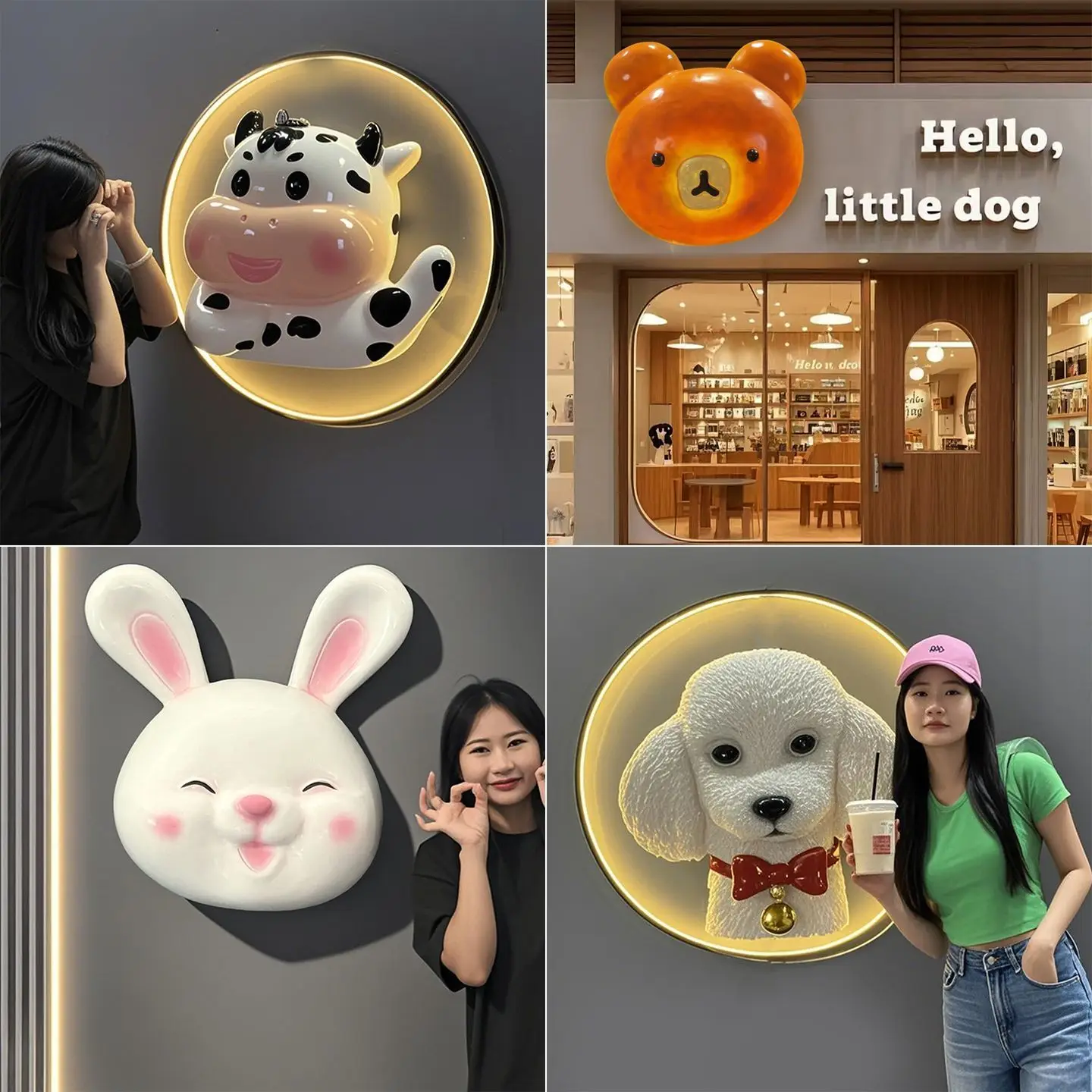 Pet store cartoon animal wall hanging background wall decoration door head sculpture ornament