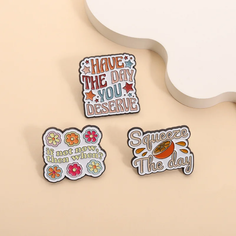 Fun text slogan-shaped badges, creative English quotes series of alloy pins, accessories for clothing and bags, gifts for friend