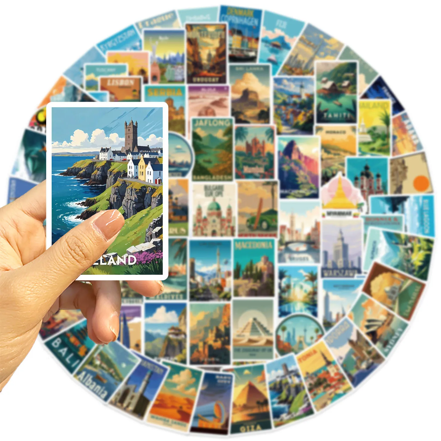 สติกเกอร์ลายการ์ตูนสถานที่สำคัญของโลก 10/30/50/100 ชิ้น สำหรับตกแต่ง DIY กีตาร์ โทรศัพท์ แก้วน้ำ สเก็ตบอร์ด กันน้ำ