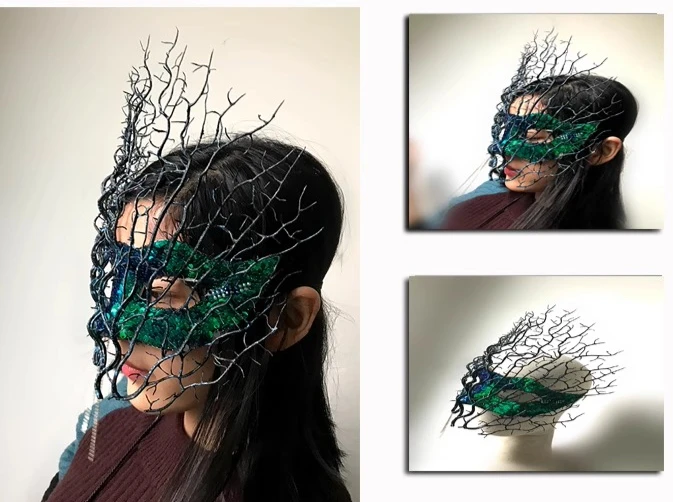 

Fashion Feather Flower Colorful Lace Mask Venetian Masquerade Halloween Ball Party Tree Branches Antler Mask Costumes