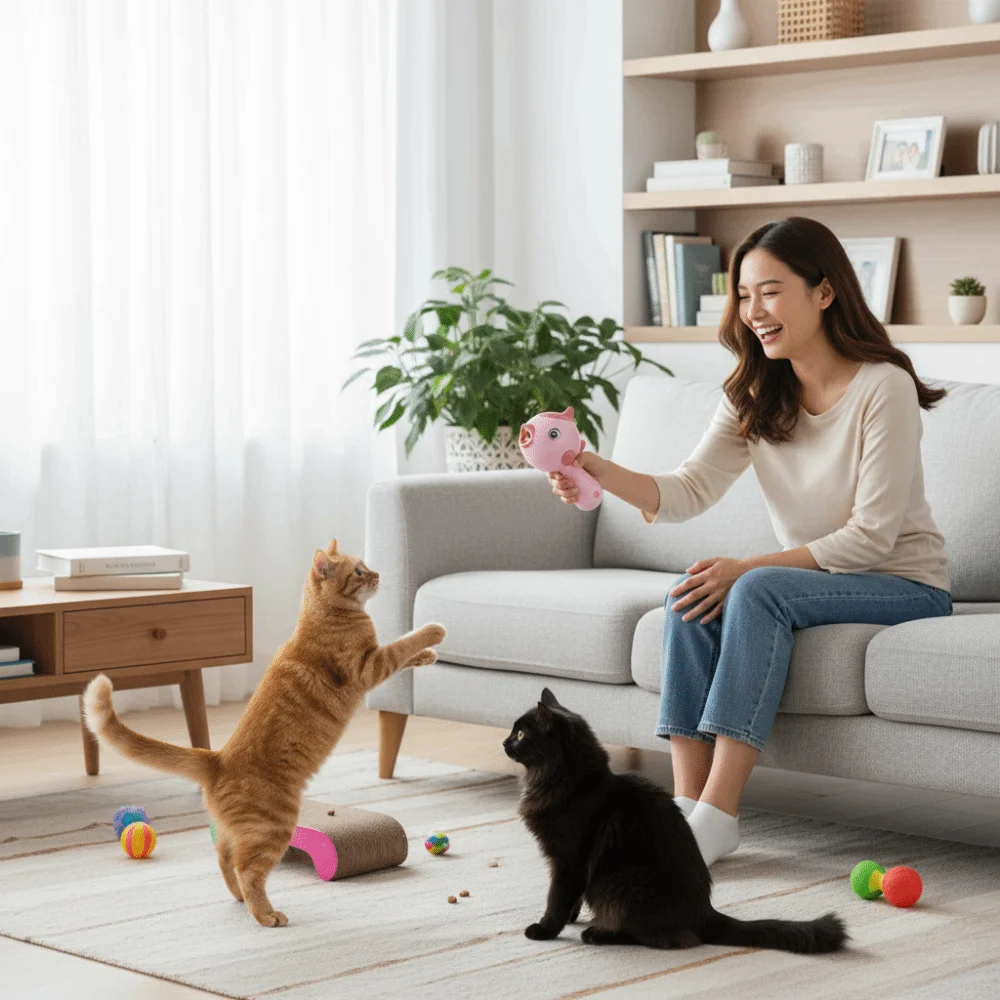 

Устройство для дражения кошек, ручная пусковая установка для закусок для собак, мультяшная портативная кормушка для закусок для собак, автоматическая пластиковая интерактивная тренировка домашних животных