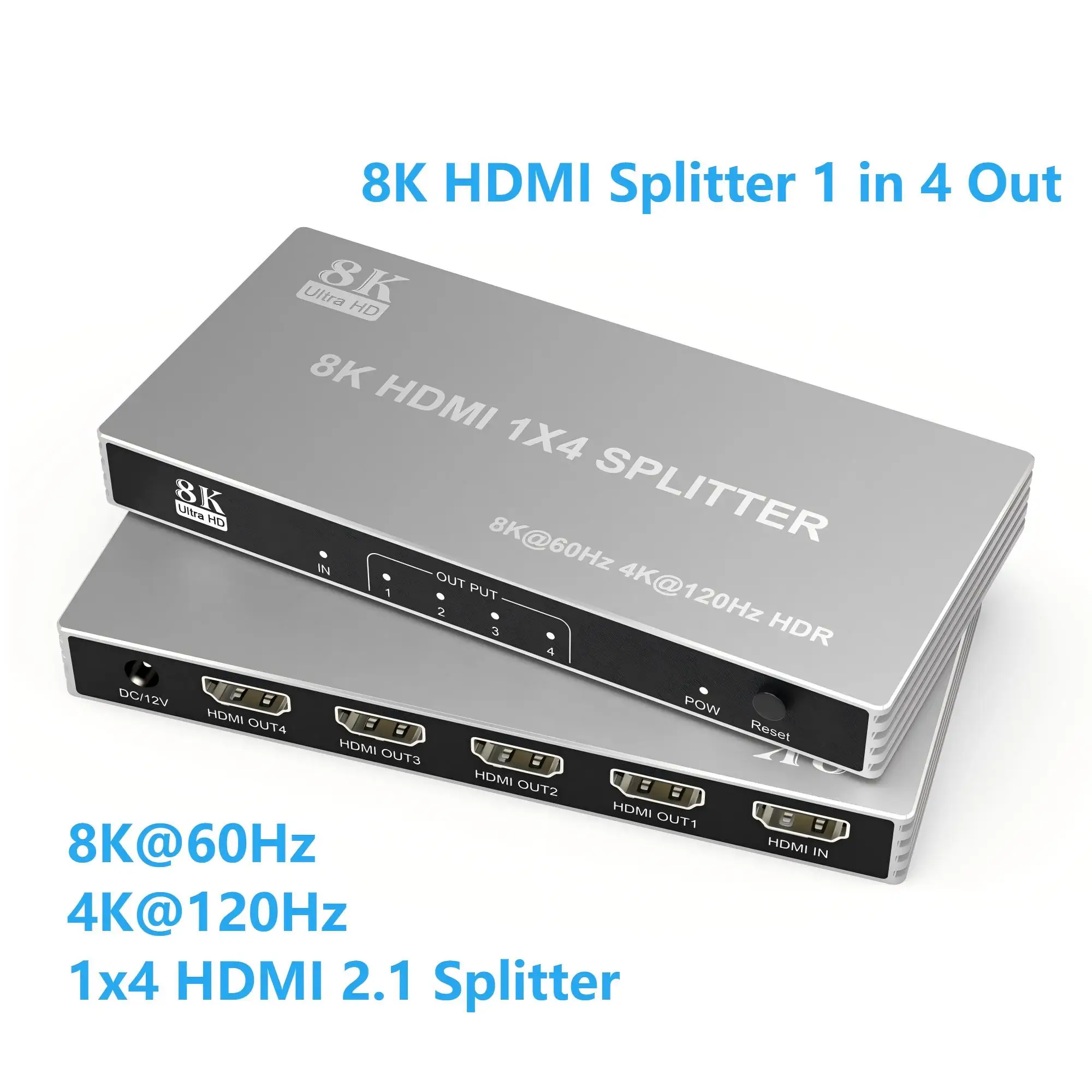8K HDMI Splitter 1 in 4 Out,4K@120Hz 8K@60Hz 1x4 Splitter Suppet EARC,HDCP 2.3,HDR,VRR,EDID,for TV/Monitor/ PS5 PS4/ Xbox/Player