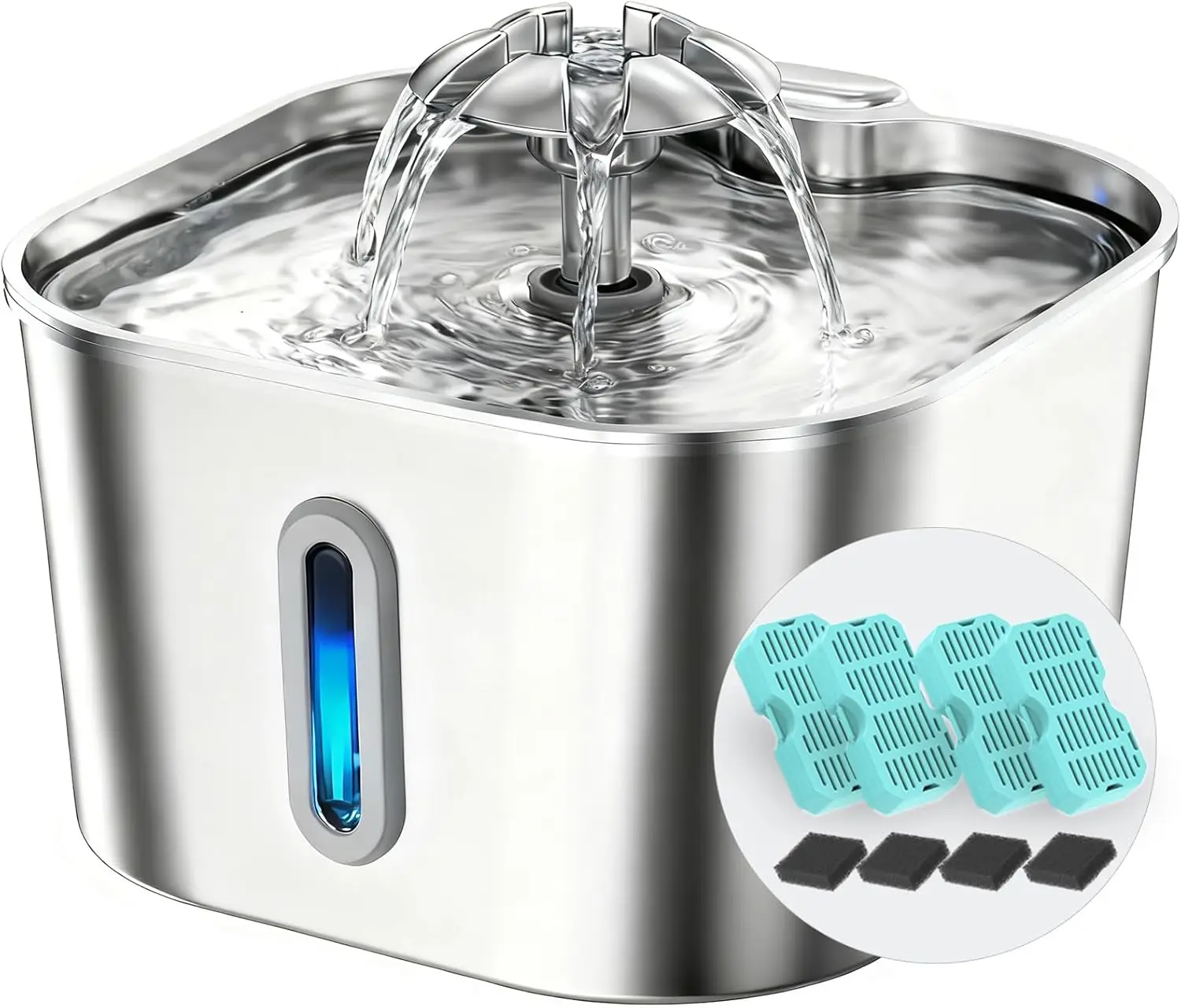 

Cat Water Fountain Stainless Steel with 4 Filters & 4 Sponges, 74oz/2.2L Automatic Pet Drinking Fountain, Indoor Water