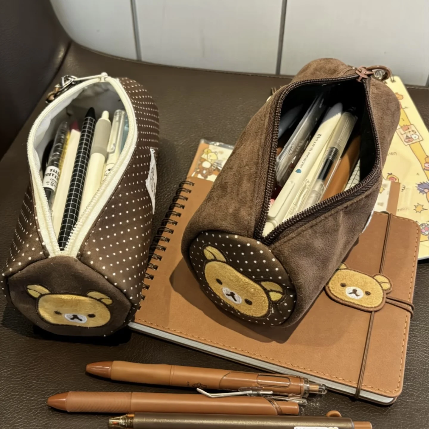 New Bear Cylindrical Pen Bag Cartoon Girl Ins Style Storage 