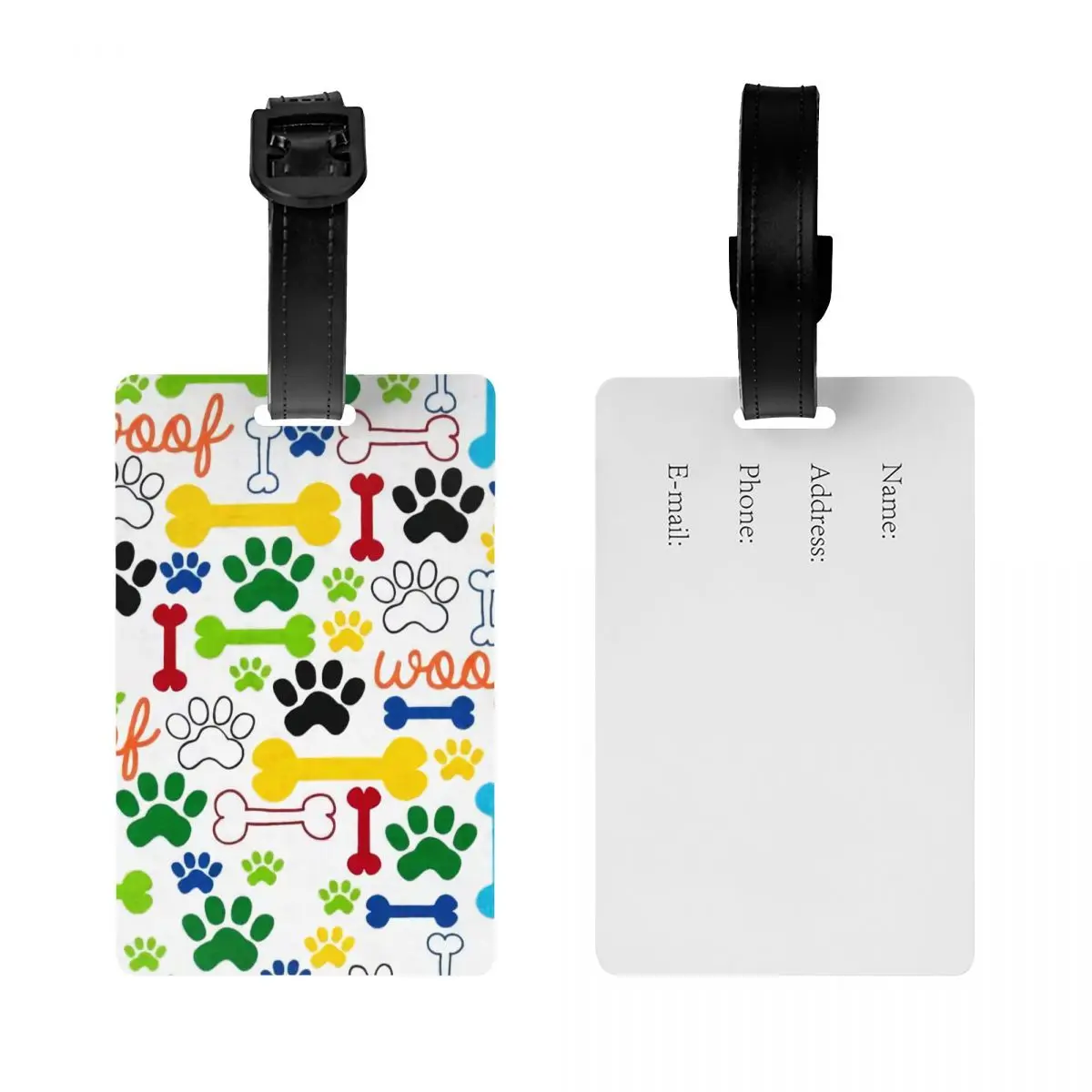 Pet Dog Paws And Bones Pop Art Luggage Tag Animal Cartoon Footprint Suitcase Baggage Privacy Cover ID Label