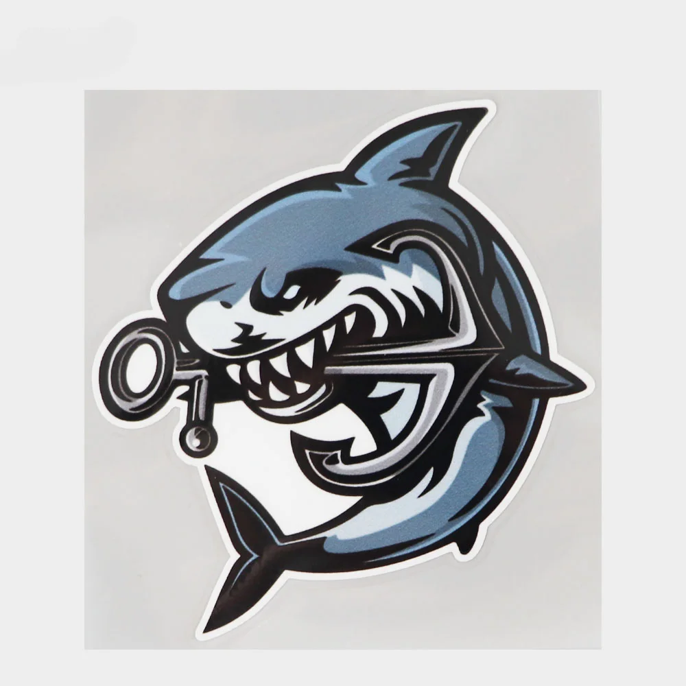 JPCT Angry Shark Anchor Stickers for Waterproof Ethylene Vinyl PVC Stickers on Ships, Boats, and Suitcases 13.1cm x 12.1cm