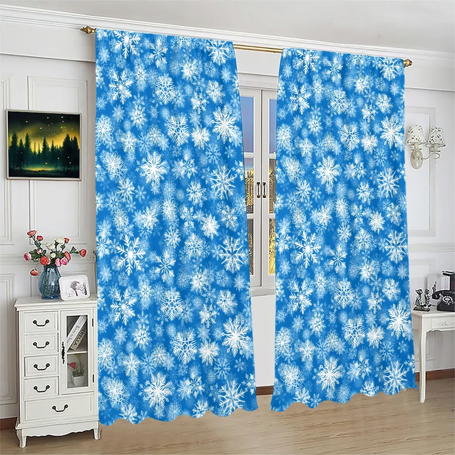 

2pcs- Christmas snowflake printed curtains, pole bag curtains, Christmas decorations, home decorations, room decorations
